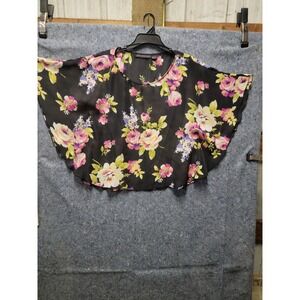 Hayley Matthews Sheer‎ Black & Floral Pullover Blouse Size L